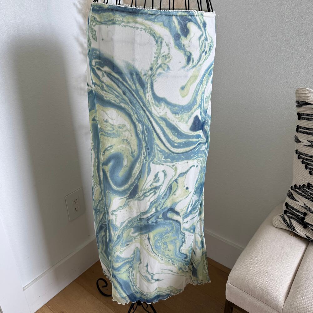 Urban Outfitters Y2K Mesh Midi Green Blue Tie-Dye Swirl Skirt Medium
